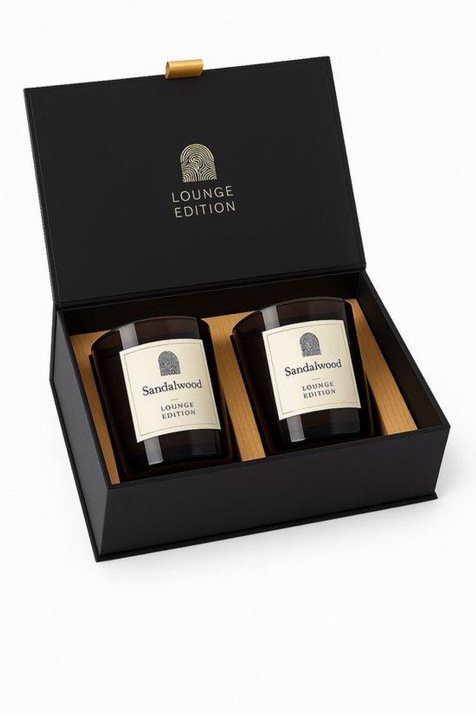 Luxus-Cadeaubox mit 2 schwarzen Duftkerzen – Lounge Set für Entspannung & Atmosphäre