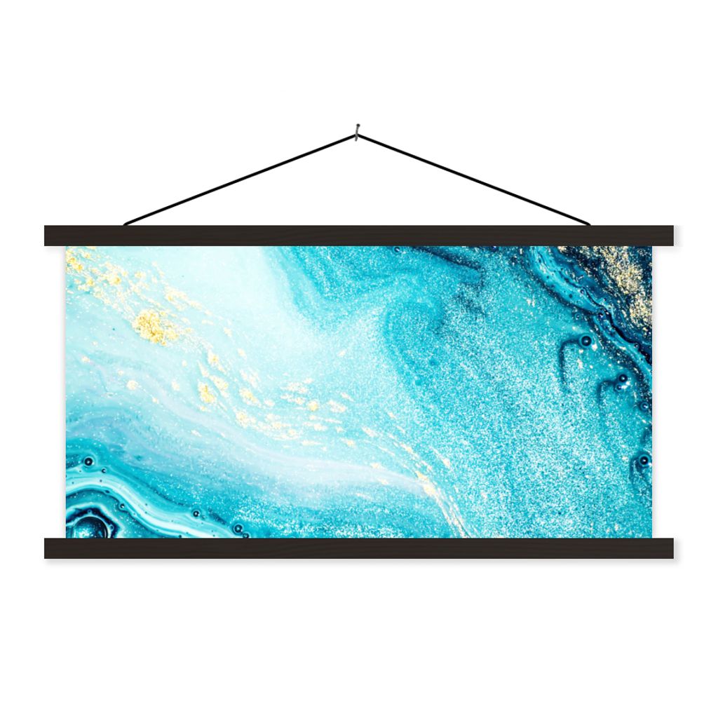 MuchoWow Textilposter Marmoroptik - Blau - Gold - Luxe - Glitzer - Marmor 120x60 cm mit schwarzem Rahmen - Dekoration Schlafzimmer