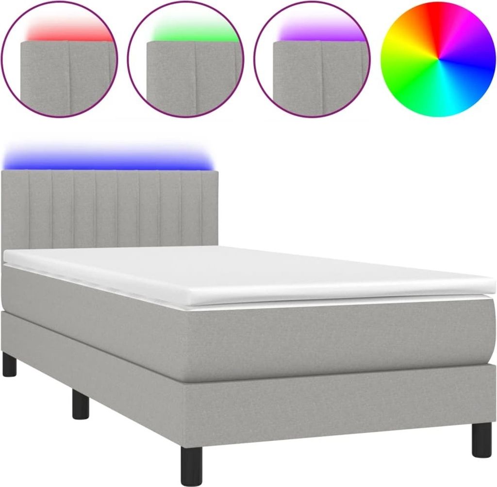 Boxspringbett mit Matratze & LED Hellgrau 90x200 cm Stoff