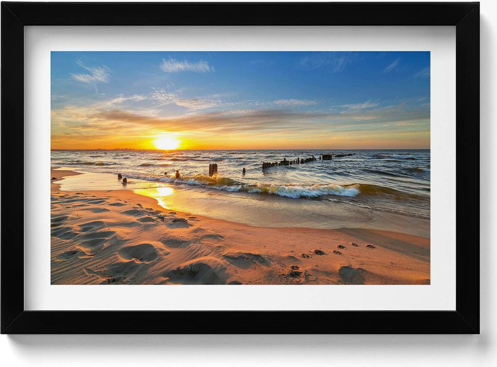 Sonnenaufgang über dem Meer– Wandbild mit Rahmen – Gerahmtes Bild – Wanddekoration – 30x20 cm – Schwarz Rahmen