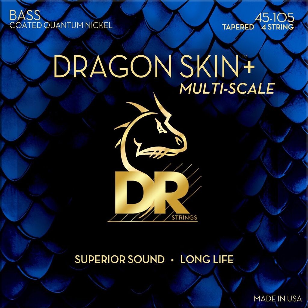 DR Strings Dragon Skin+ Coated Nickel Medium 45-105 Tapered Multi-Scale Saiten für E-Bass
