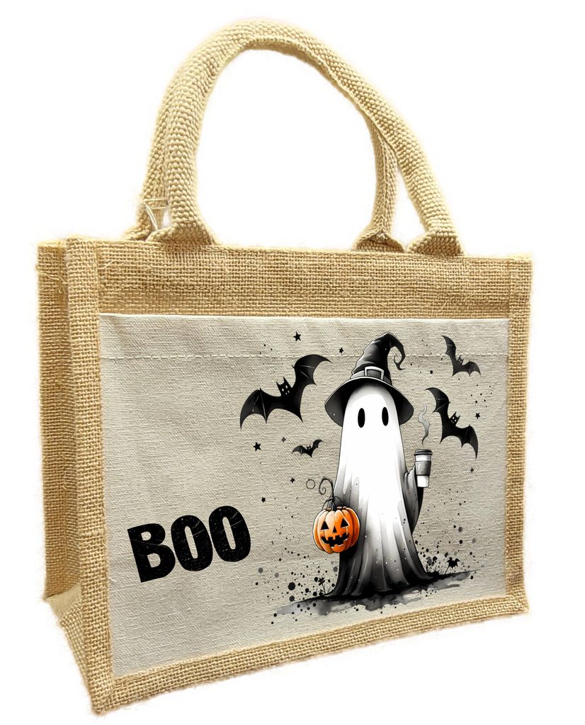 Halloween Tasche Geist, Sammeltasche aus Jute, 26 x 35 x 14 cm