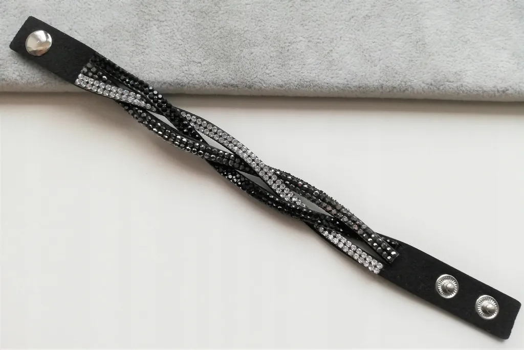 Bracelet Tressé Noir Finition Graphite et Zircones Haute Qualité