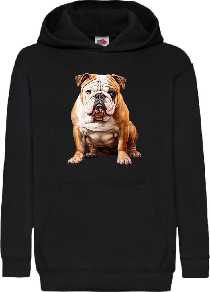 Kinder Kapuzenpullover Dogs Breeds English Bulldog Dog Breed 006, 5-6 Jahr - 116 / Schwarz