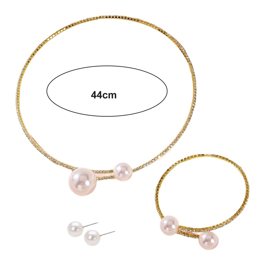 1 Set Damen-Schmuckset, Kunstperle, poliert, Kontrastfarbe, Öffnung, Strass, Körperdekoration, verstellbarer Ohrstecker, Schlüsselbein, Halskett...