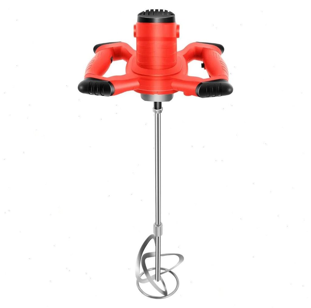 Betonmischer - Elektrischer Handrührer 1500W für Zement, Mörtel & Spachtelmasse - 220V EU-Stecker - Einspindel-Rührwerk 57,5 cm - Rot