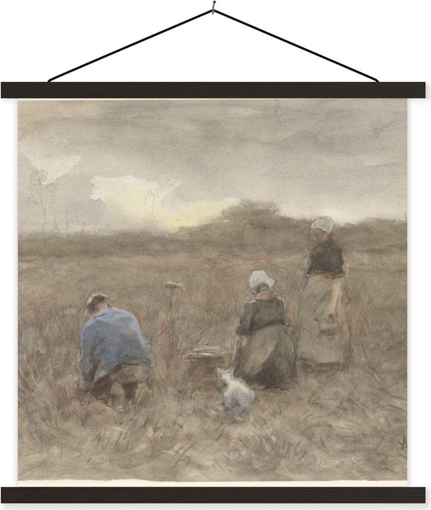 MuchoWow Textilposter Kartoffelerntemaschinen - Gemälde von Anton Mauve 40x40 cm mit schwarzem Rahmen - Fotos