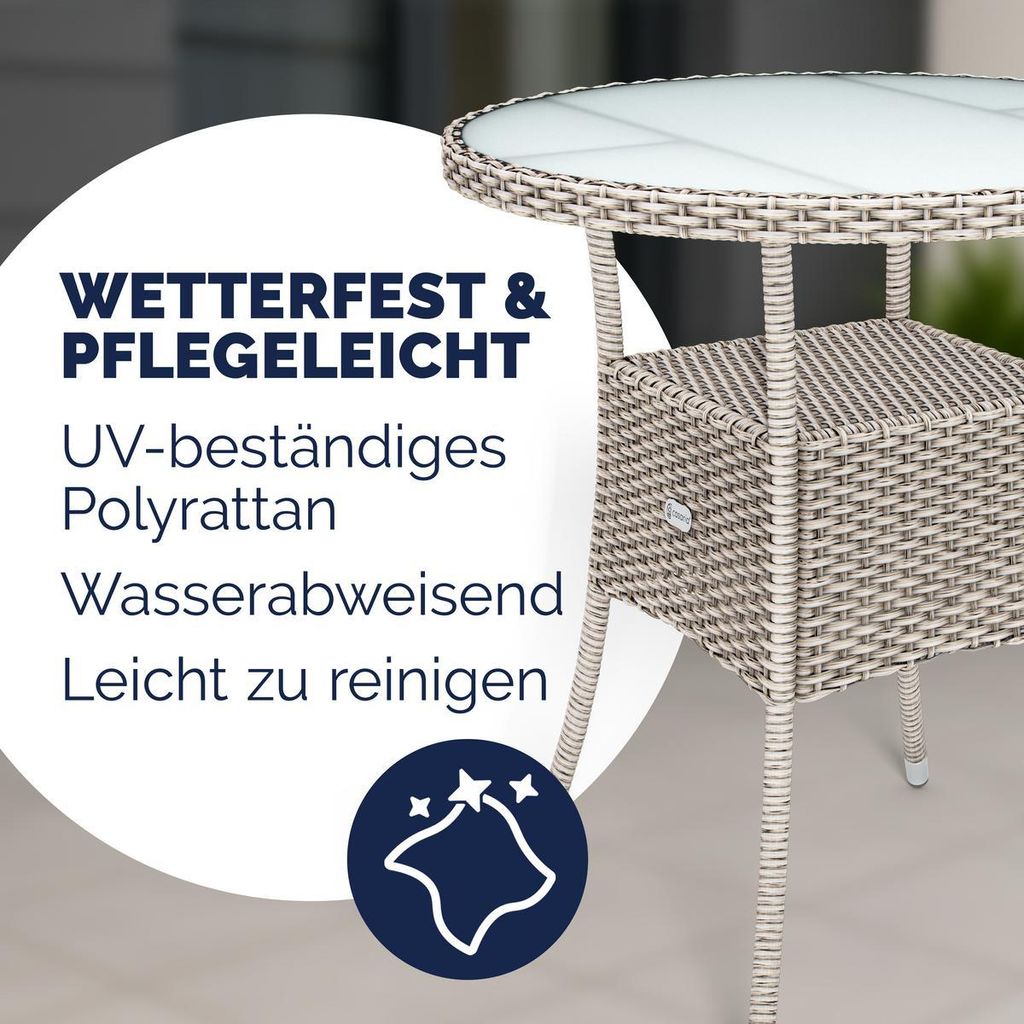 CASARIA® Polyrattan Gartentisch 60cm Rund Beige