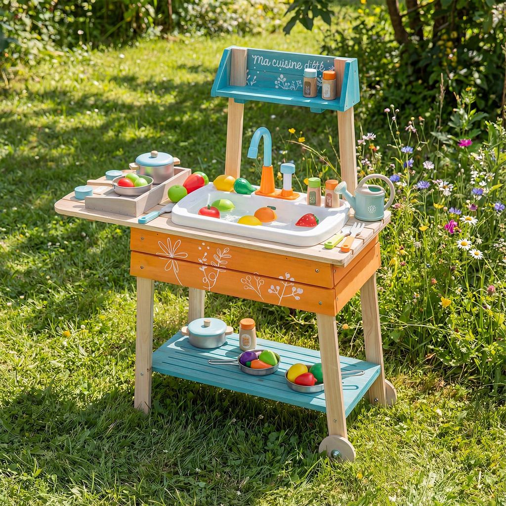 COSTWAY Dětská venkovní kuchyňka, dětská kuchyňka ze dřeva Obrázek produktu 