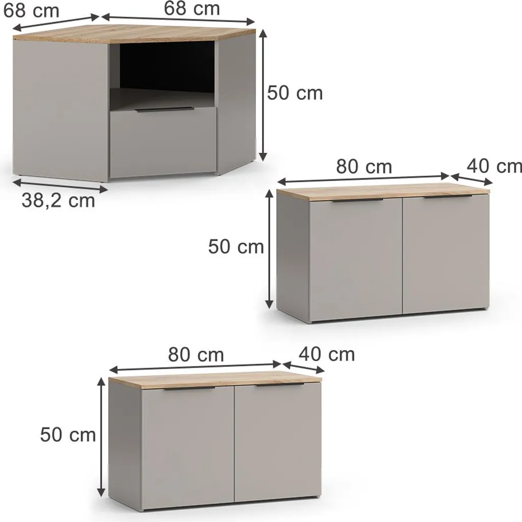 Meuble-paroi Vicco Wido Grège 3 parties - Ensemble TV Model 58550 - 3