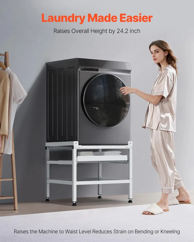 Support de Machine à Laver Surélevé avec Rangement et Pieds Réglables - 5