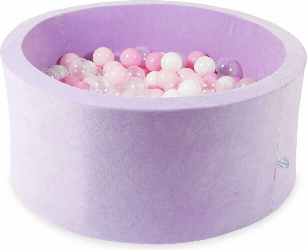 Bällebad 90x40 Velvet Soft Lila – Mit 300 Bällen / transparent, weiß, babyrosa, puderrosa