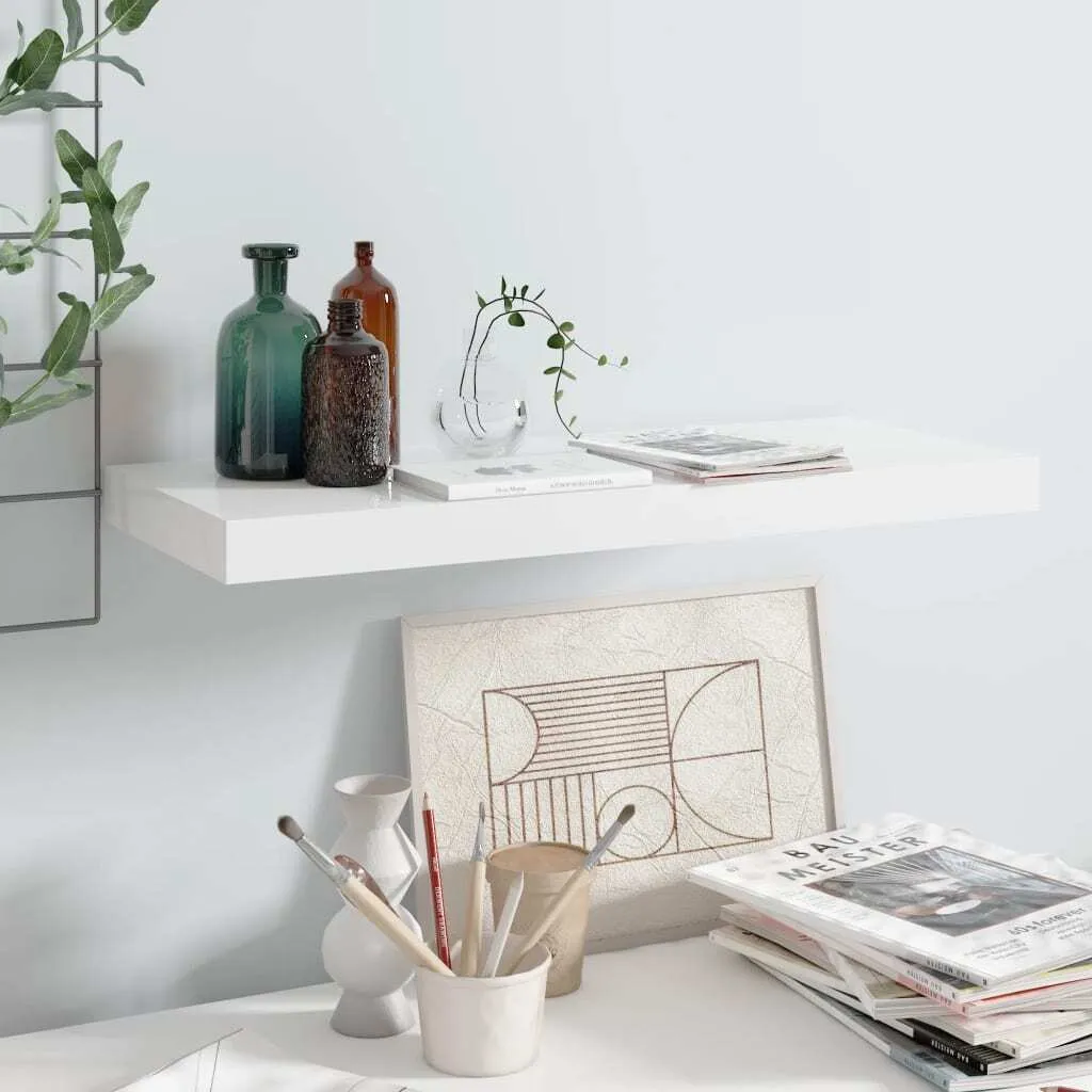 The Living Store Scaffale galleggiante bianco lucido 60x23,5x3,8 cm MDF