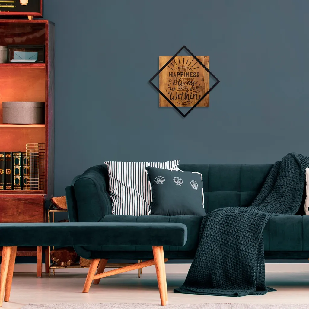Decorazione Parete Wallity Happiness Noce e Nero 54x54 Design Moderno