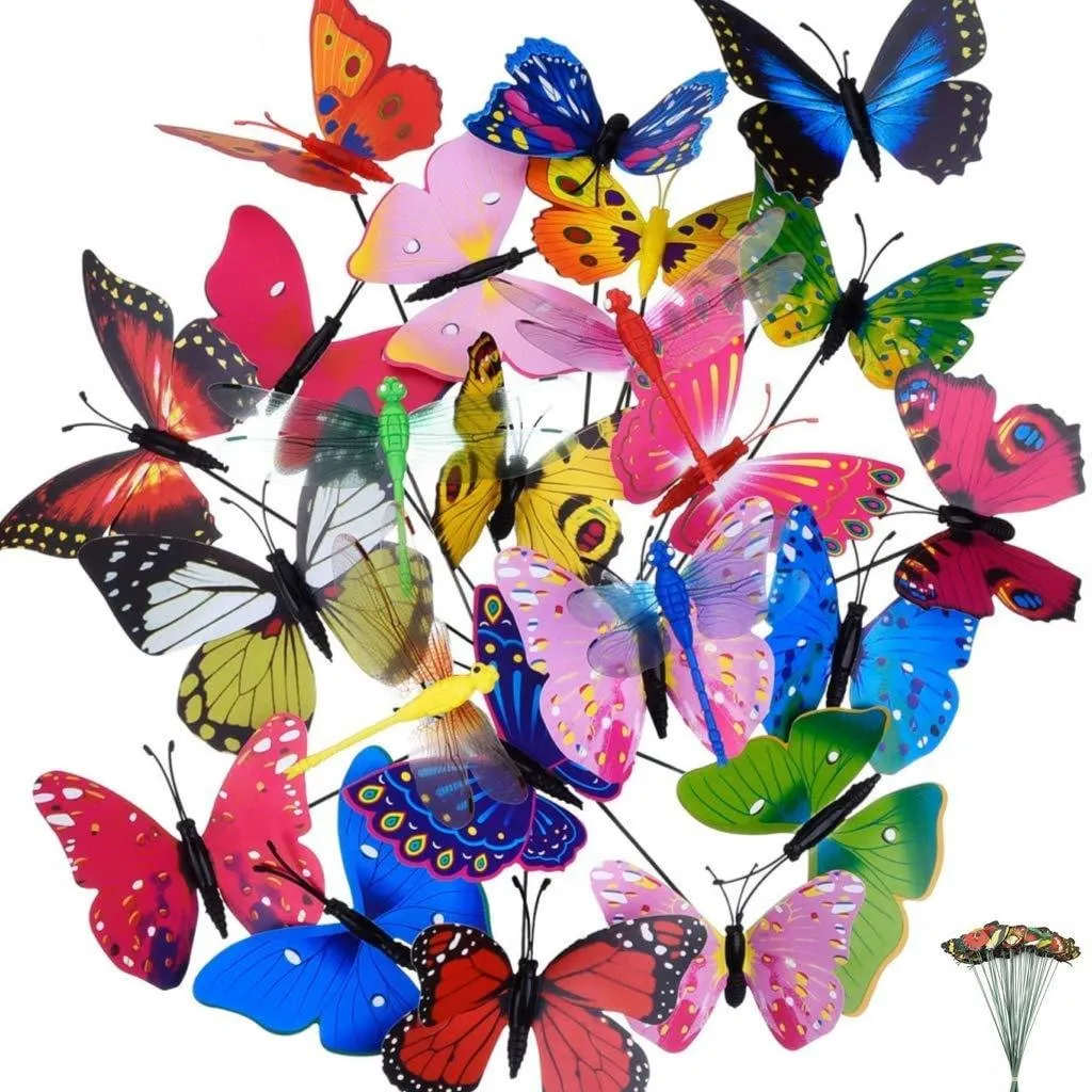 Papillons sur Tiges pour Décorer un Jardin Vide - Set de 24 Pièces