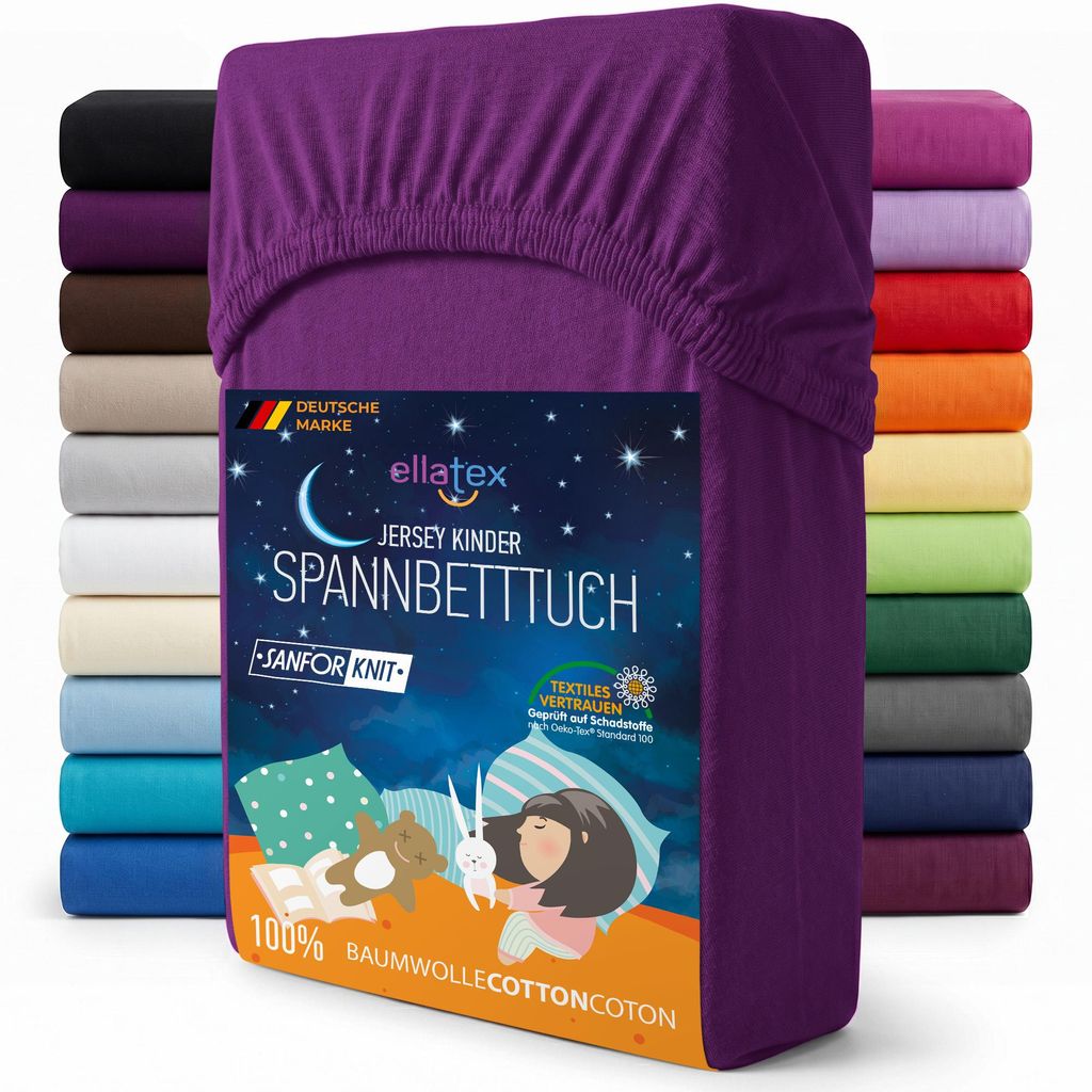 EllaTex Jersey Kinder Spannbettlaken 70x140 Baumwolle – Produktbild 