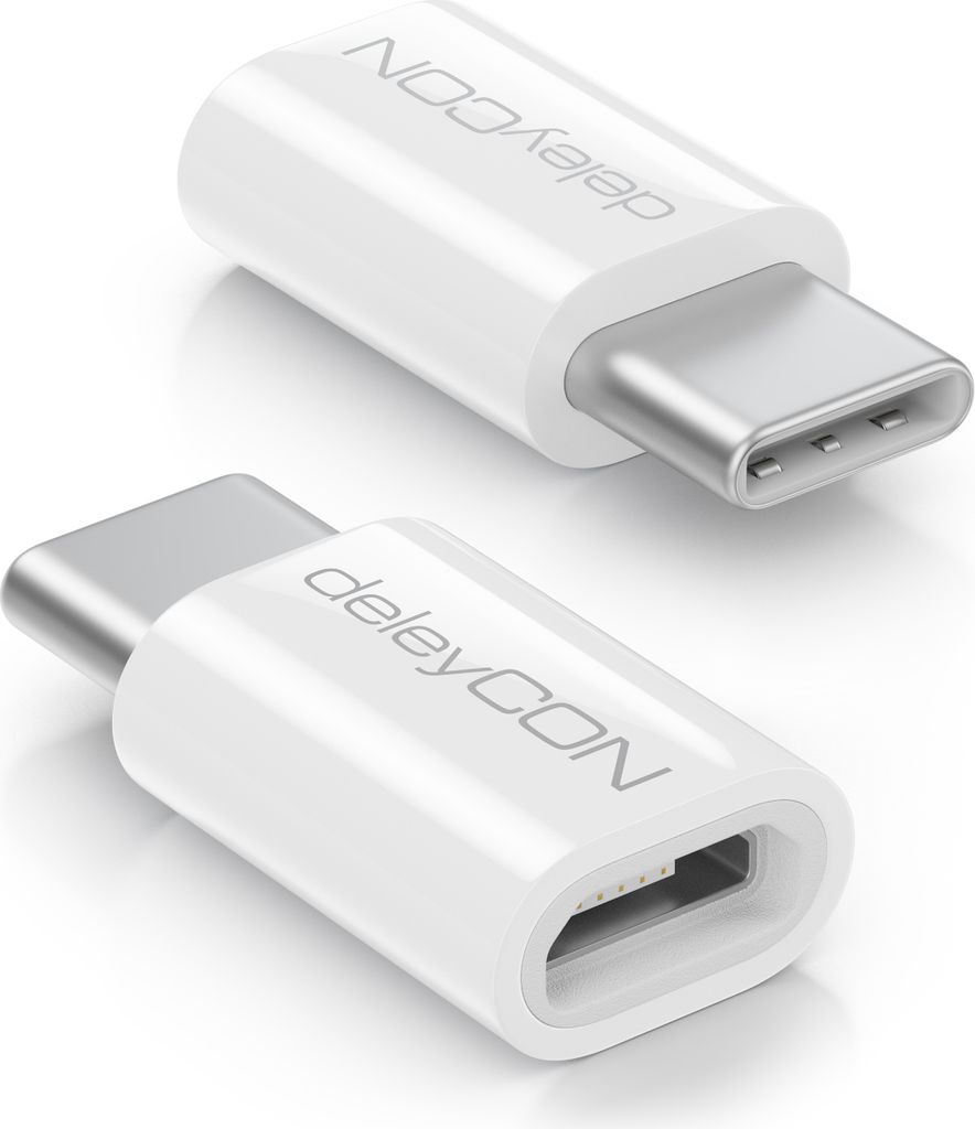 deleyCON 2 Stück USB-C Adapter - Micro USB Buchse zu USB C Stecker - zum Laden & Synchronisieren für Apple Samsung Google Huawei Xiaomi Handy Sma...