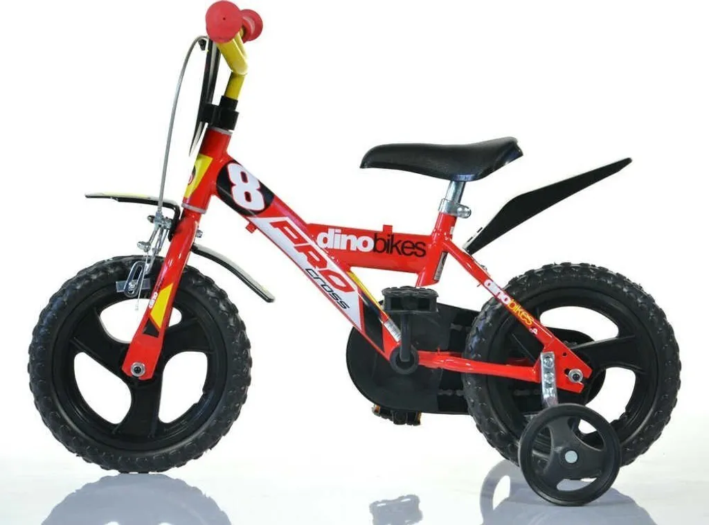 Vélo 12 pouces garçon Dino Pro Cross Rouge/Noir avec roues stabilisatrices - 14