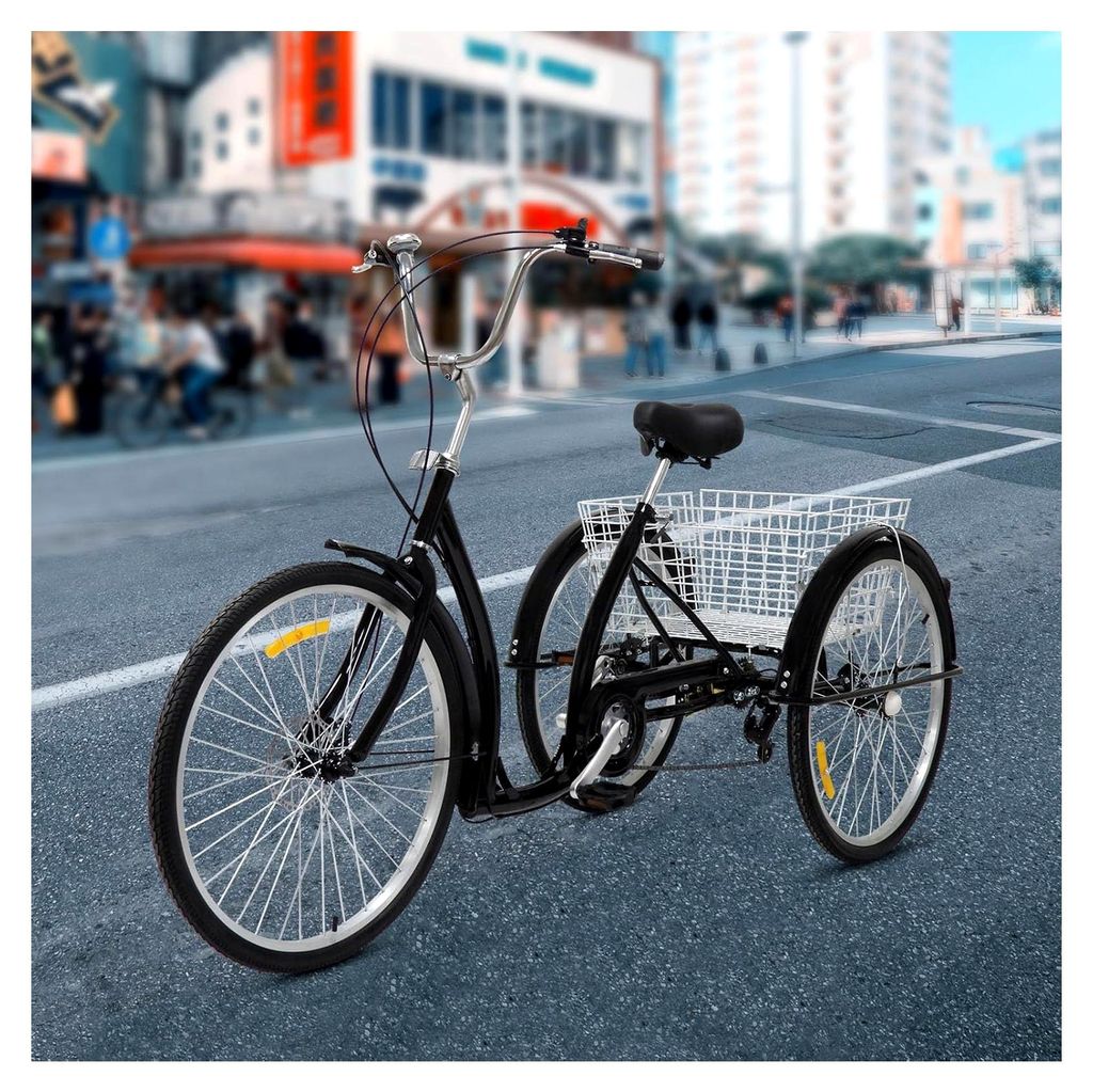 26" 3-Rad Erwachsenen Fahrrad Dreirad Trike Cruise Bike Sattel Flexibel 6-Gang mit Korb