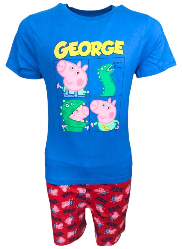 Schlafanzug kurz Peppa Pig George Blau-Rot 128 cm
