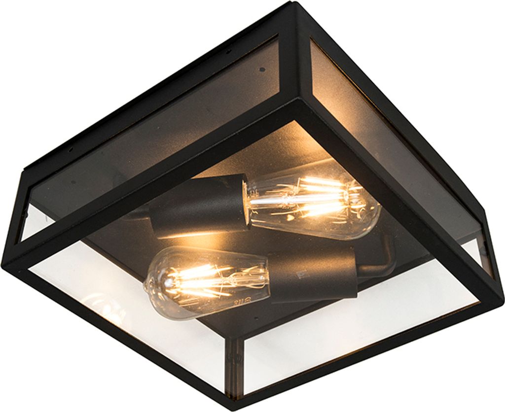 QAZQA - Modern Industrie I Vintage I Outdoor-Außen Deckenleuchte I Deckenlampe I Lampe I Leuchte schwarz 2-flammig - Rotterdam I Außenbeleuchtung...