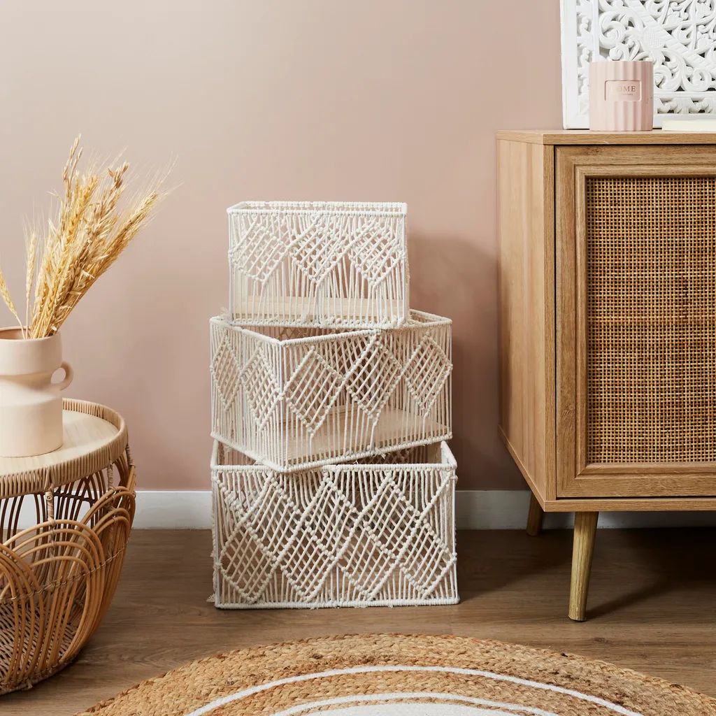 Panier Rectangulaire Gigogne Boho pour Optimiser vos Espaces - Set de 3