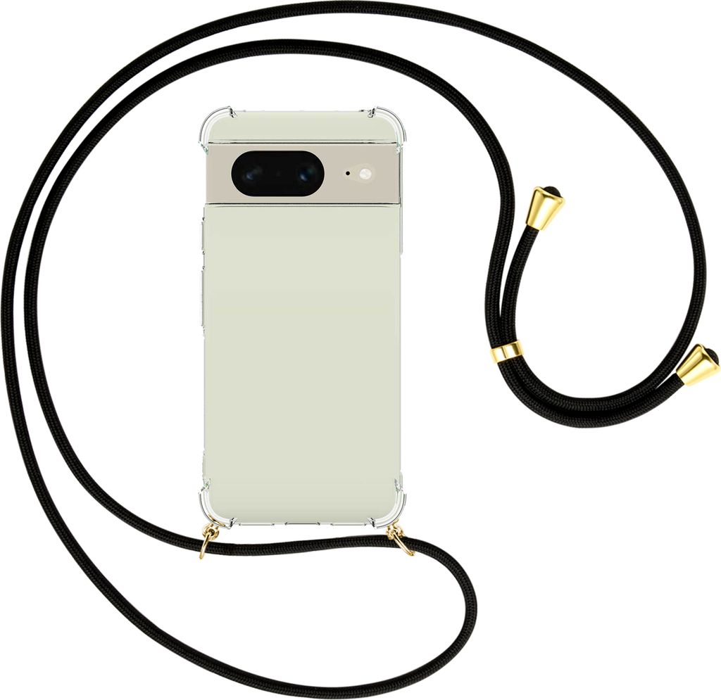 Handykette Backcover-Schutzhülle mit Band (Metall goldfarben) für Google Pixel 8 (6.2'') - schwarz