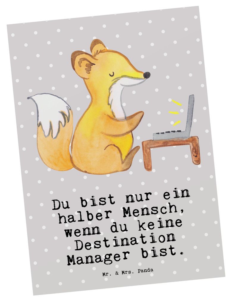 Mr. & Mrs. Panda Postkarte Destination Manager Herz - Grau Pastell - Geschenk, Ansichtskarte, Postkarten, Fotokarte, Ansichtskarten, Grußkarte