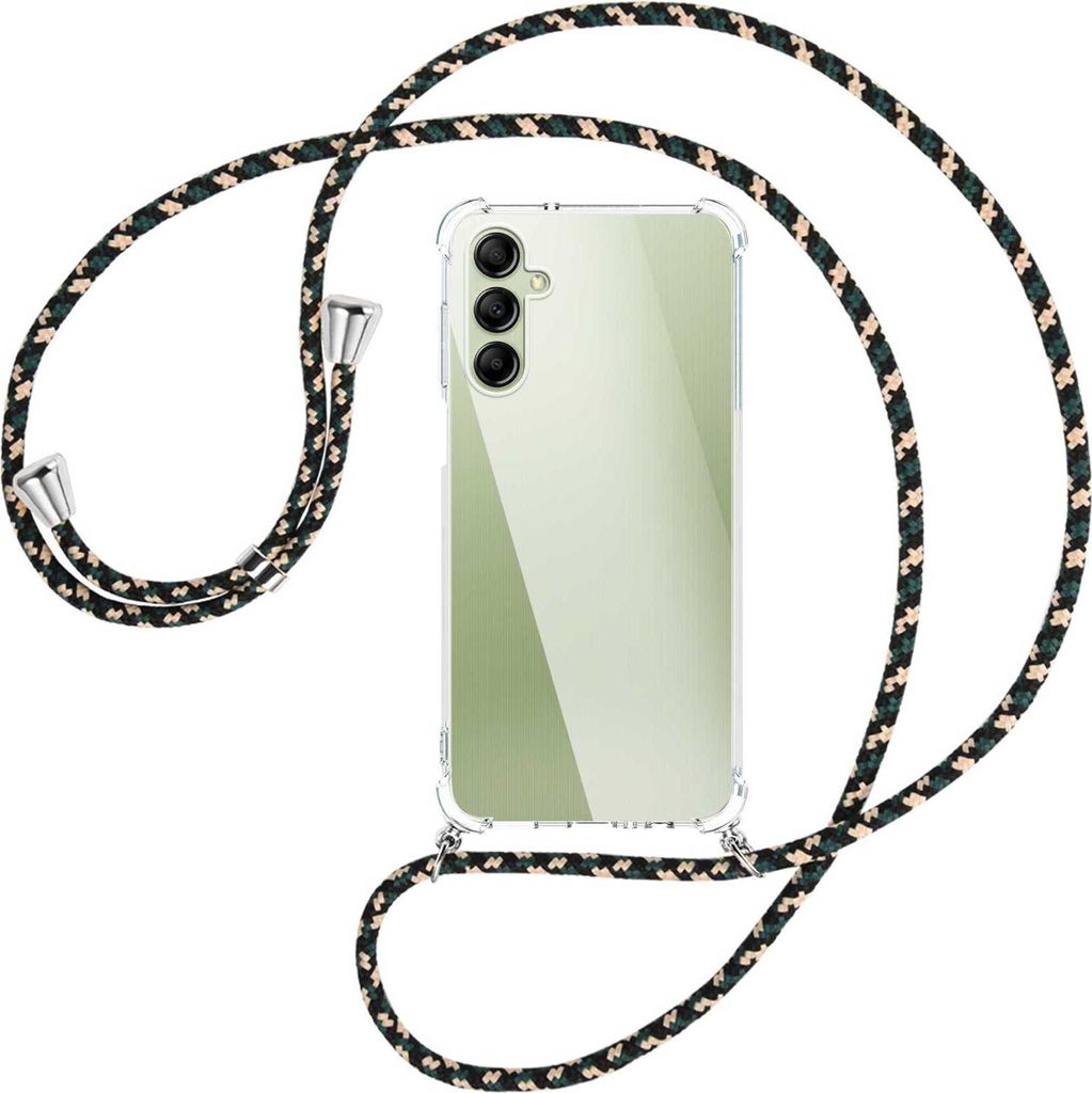 Handykette Backcover-Schutzhülle mit Band (Metall silberfarben) für Samsung Galaxy A14 4G (SM-A145) - camouflage