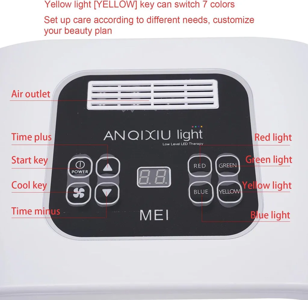 Masque LED visage 7 couleurs avec luminothérapie régénérante PDT - 6