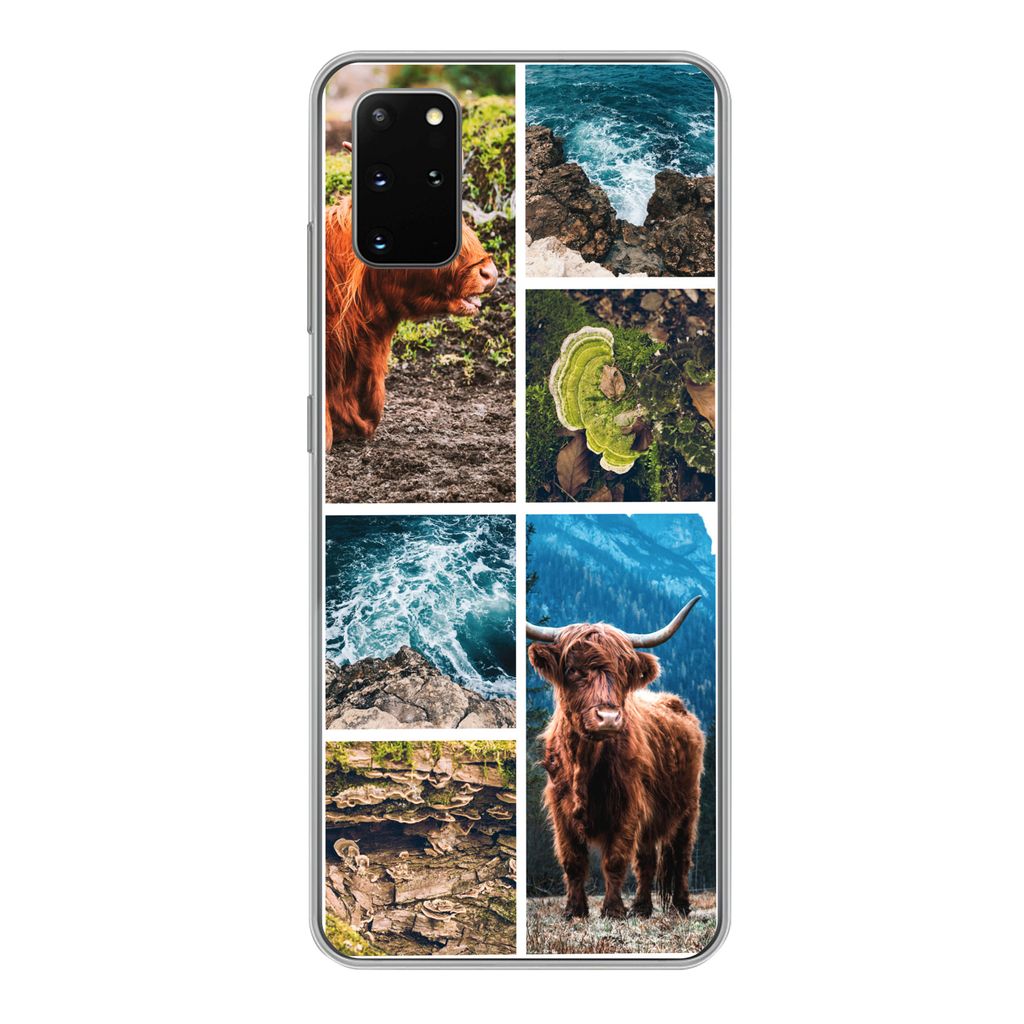 MuchoWow Handyhülle Schutzhülle Hülle für Samsung Galaxy S20 Plus Schottische Highlander - Natur - Collage Silikon Softcase Handy Hülle - Ha...