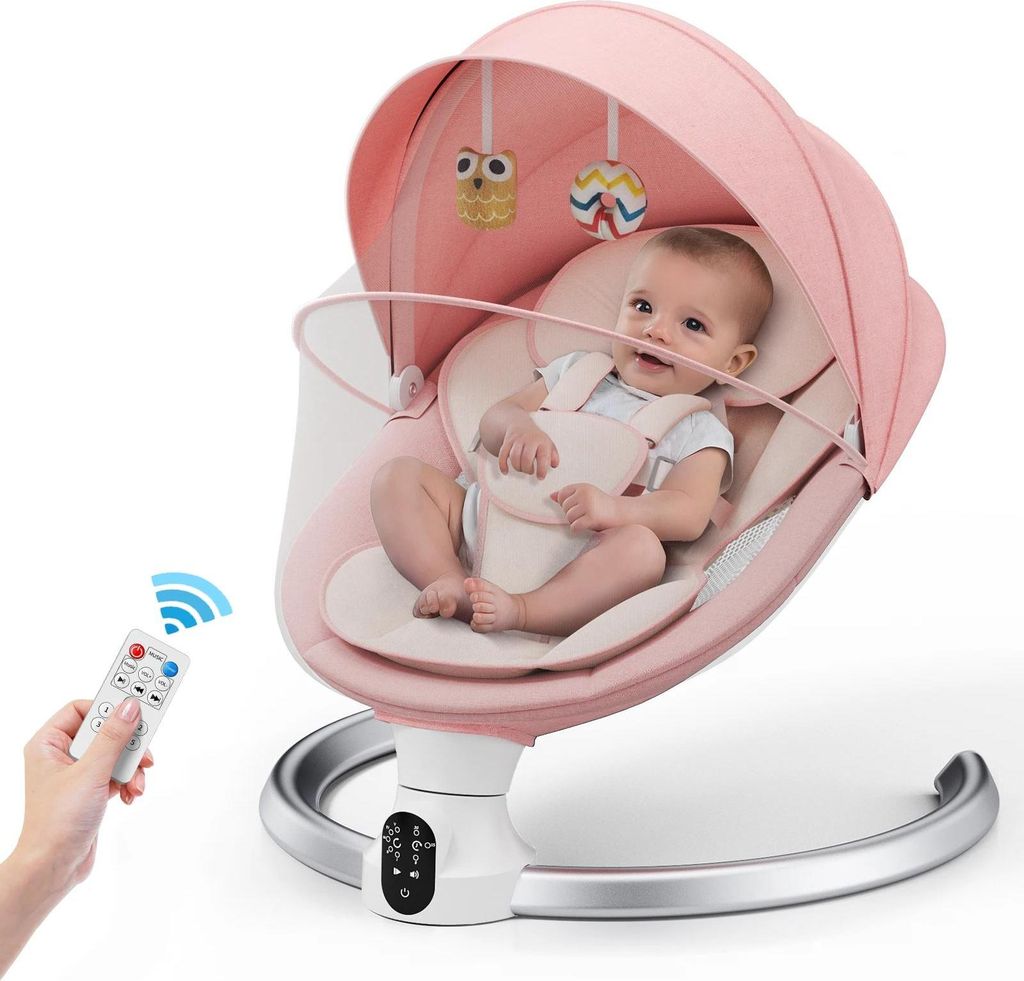 Babyschaukel - Elektrisch mit Bluetooth - 5 Geschwindigkeiten - 3 Timer-Einstellungen - 10 Melodien - Bis 10 kg - 0–18 Monate - Schwarz