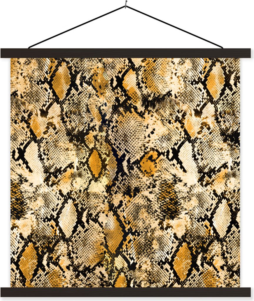 MuchoWow Textilposter Tiermuster - Gold - Schlange 90x90 cm mit schwarzem Rahmen - Magnetisches