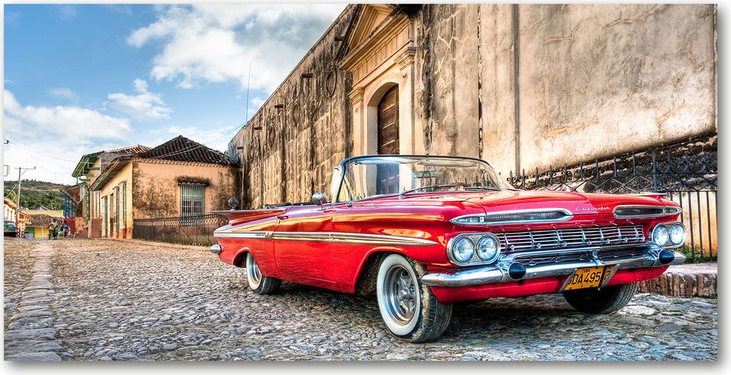 Tulup Glas-Bild - 100x50 -Wandkunst - Wandbild hinter gehärtetem Sicherheitsglas - Fahrzeuge - Roter Chevrolet - Rot
