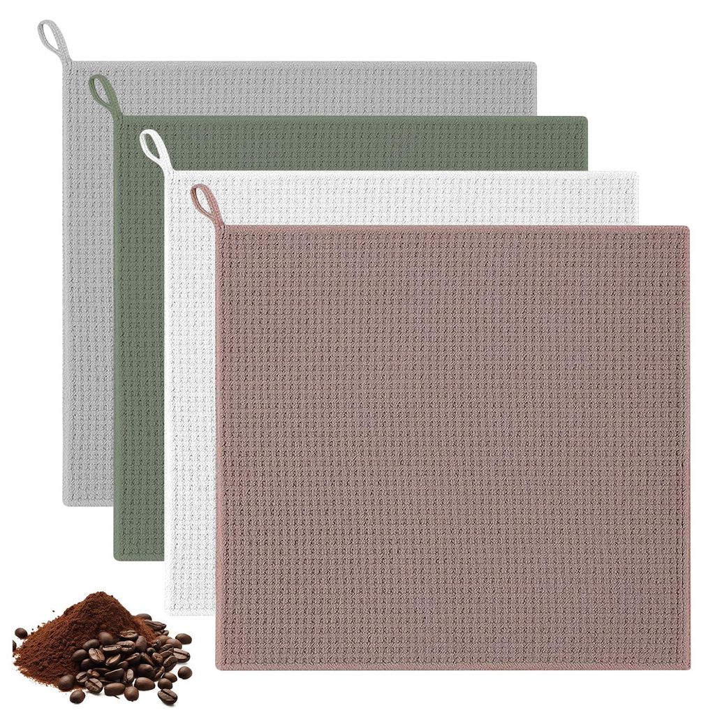 Set mit 4 Barista-Tüchern, 30x30 cm, Waffelstruktur, Mikrofaser, saugfähig und schnelltrocknend, wiederverwendbar, lebensmittelecht und waschbar