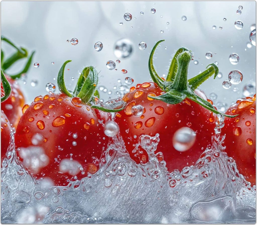 Spritzschutz Herdabdeckplatte Schneidebrett aus Glas Wassertomaten 1-Teilig (60x52cm)
