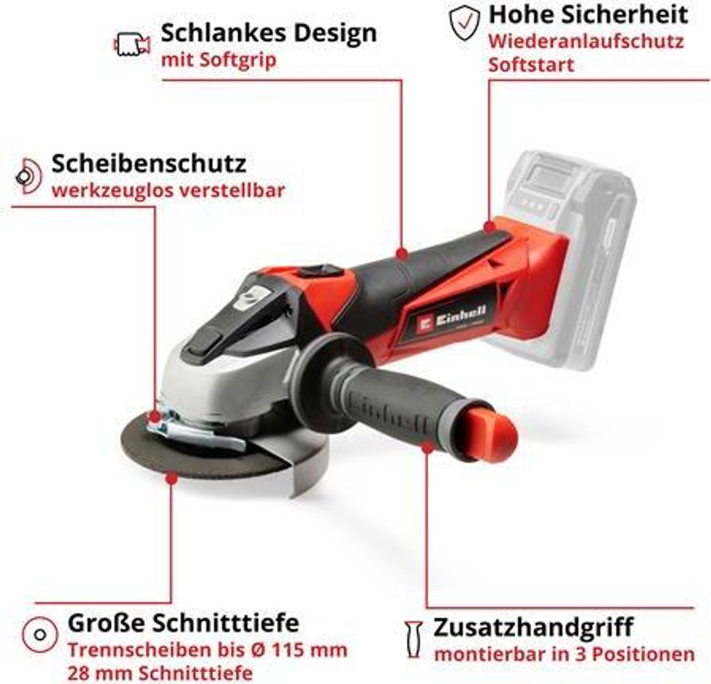 Einhell Power X-Change Akku Winkelschleifer TE-AG 18 Li-Ion Produktbild 3