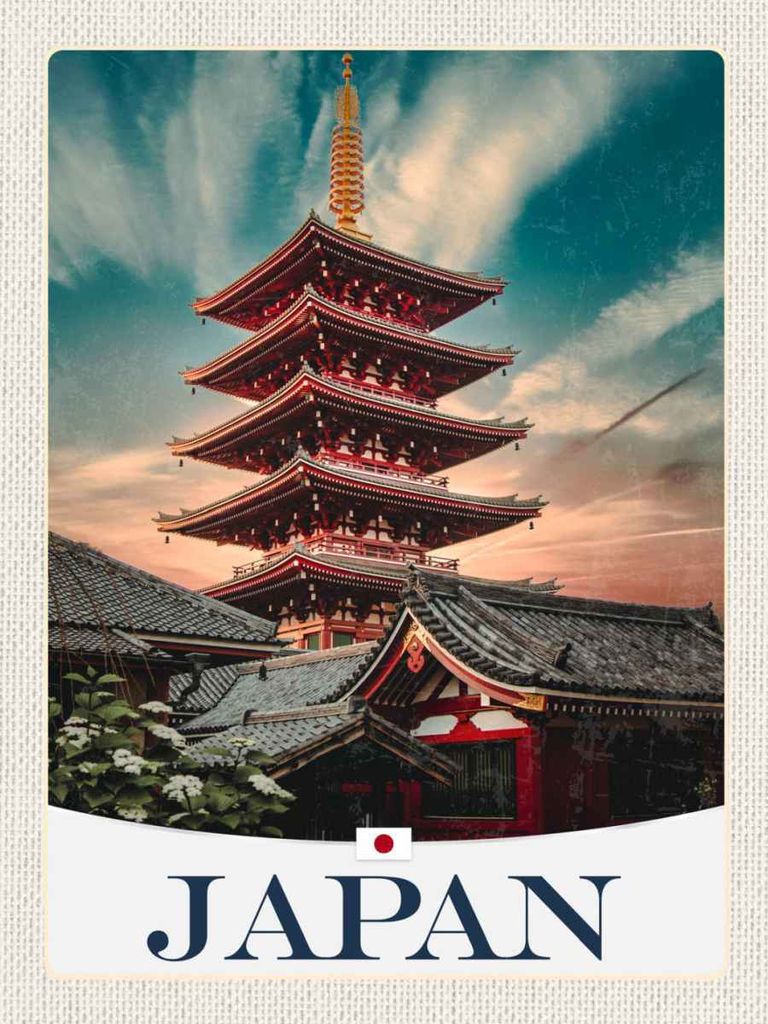 vianmo Holzschild 40x30 cm Japan Asien traditionelles Gebäude Bildmotiv Reisemotiv Abenteuer Reisen