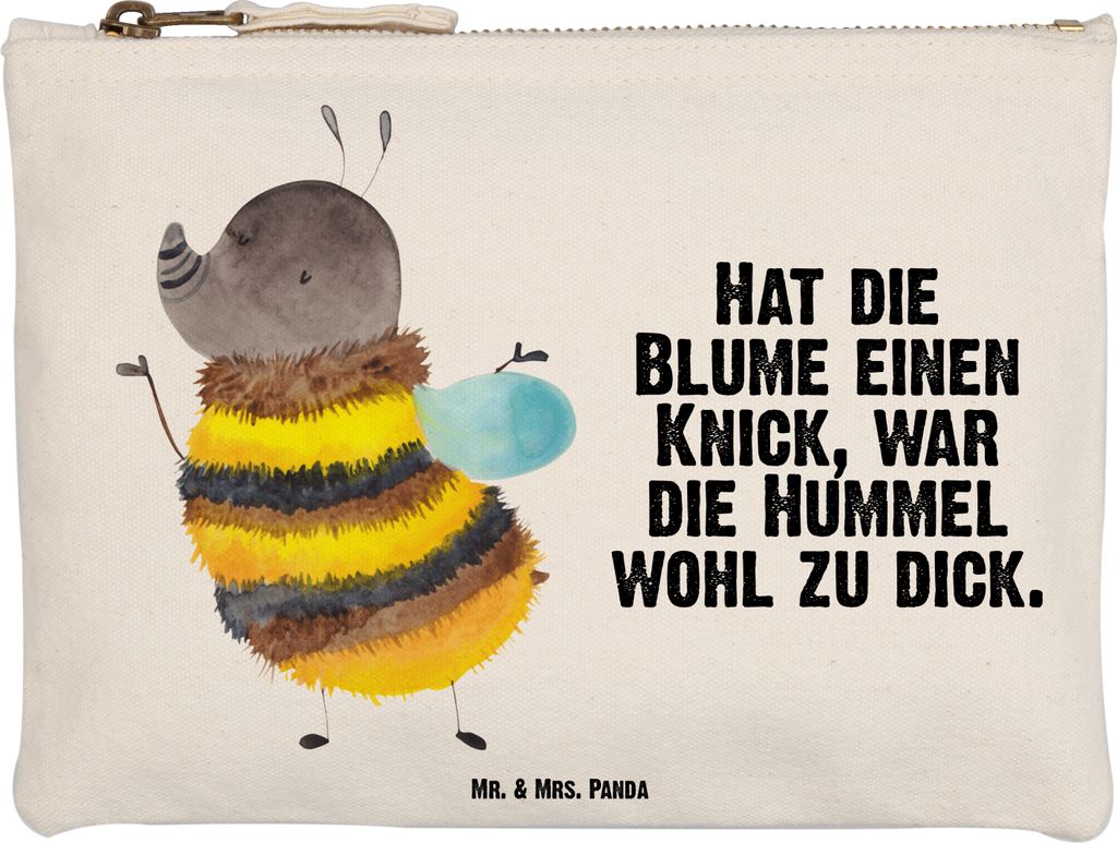 Mr. & Mrs. Panda Waschbeutel Hummel flauschig Größe M - Weiß - Geschenk, Blume, Baumwollbeutel, Natur, Mäppchen, Biene, Federtasche, Stoffbeute...