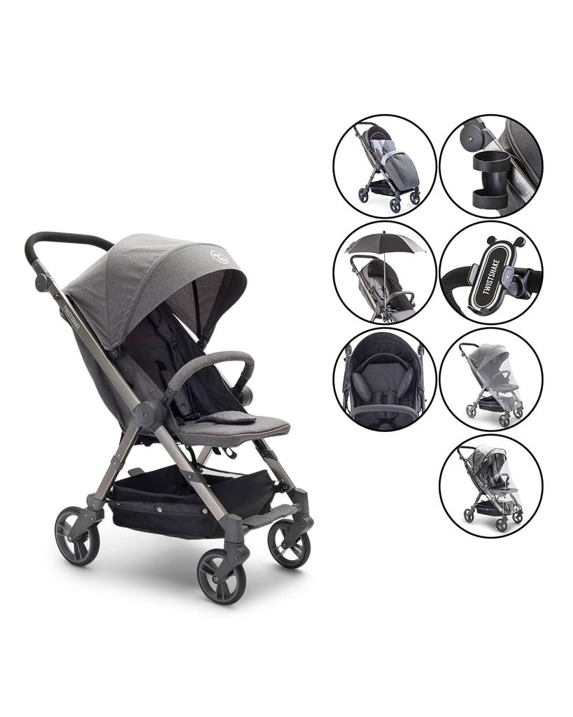 Twistshake 7 in 1 Folding Baby Stroller | Cup Holder + Phone Holder + Mosquito Net + Rain Cover + Umbrella Holder + Headrest + Blanket | Foldable - Li