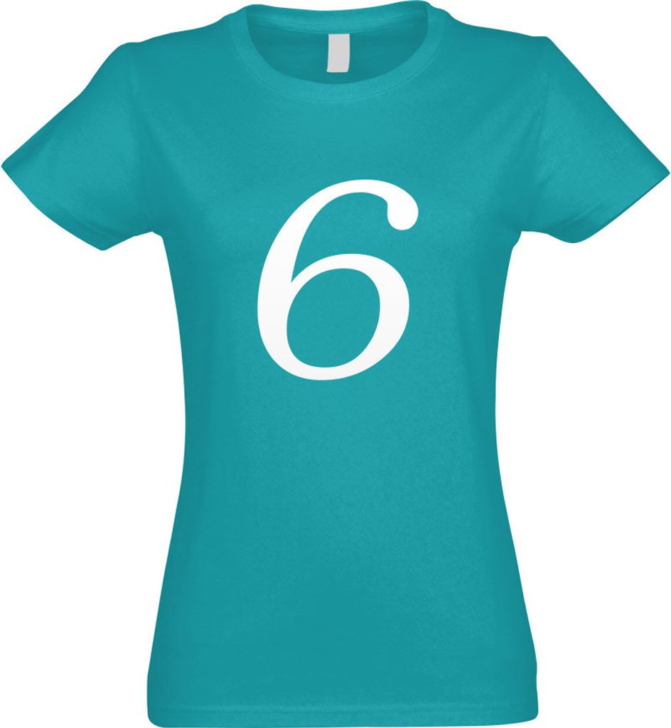 Kiwistar - T-Shirt tailliert - Damen - türkis - Zahl 6 - Zahlen Nummern - mit Motiv Bedruckt - Funshirt Design - Sport - Freizeit - Damen - L