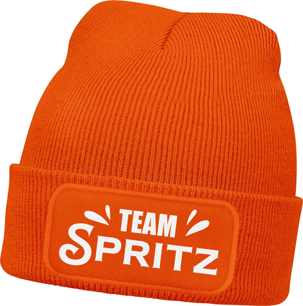 Herren Beanie Patch Strickmütze Spruch Team Spritz Aufdruck Lustig Mütze Männer Party Cocktail Apero Liebhaber Moonworks