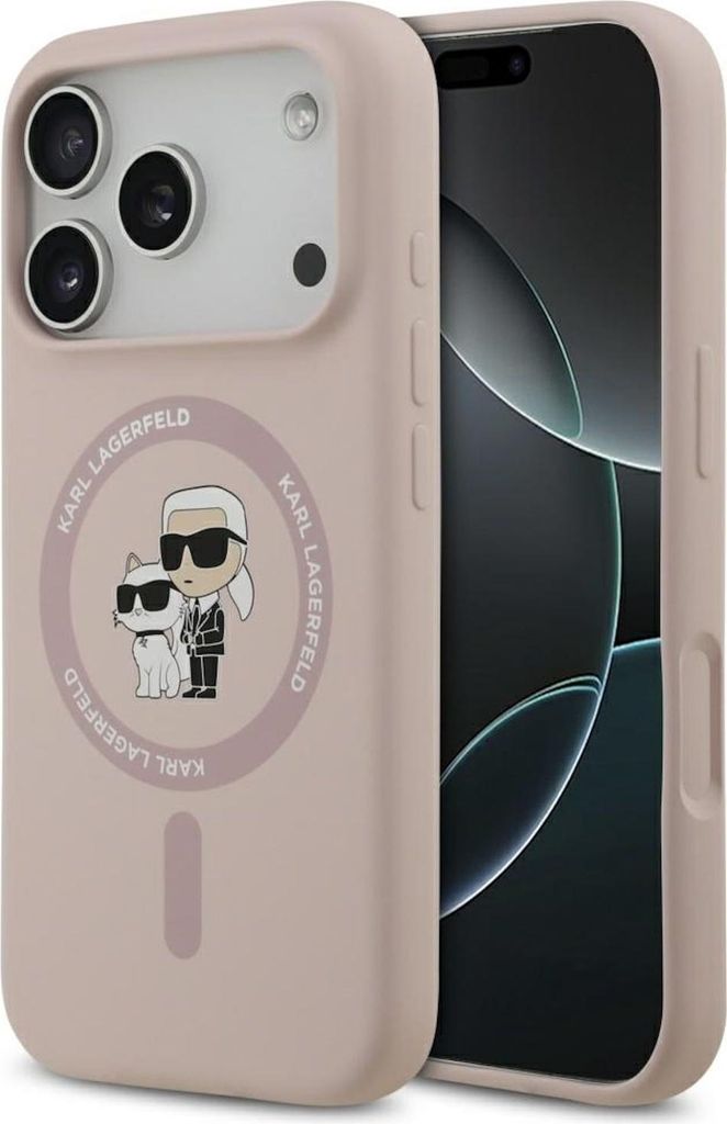 Karl Lagerfeld Apple iPhone 17 Pro Silicone Karl&Choupette Ring MagSafe Pink