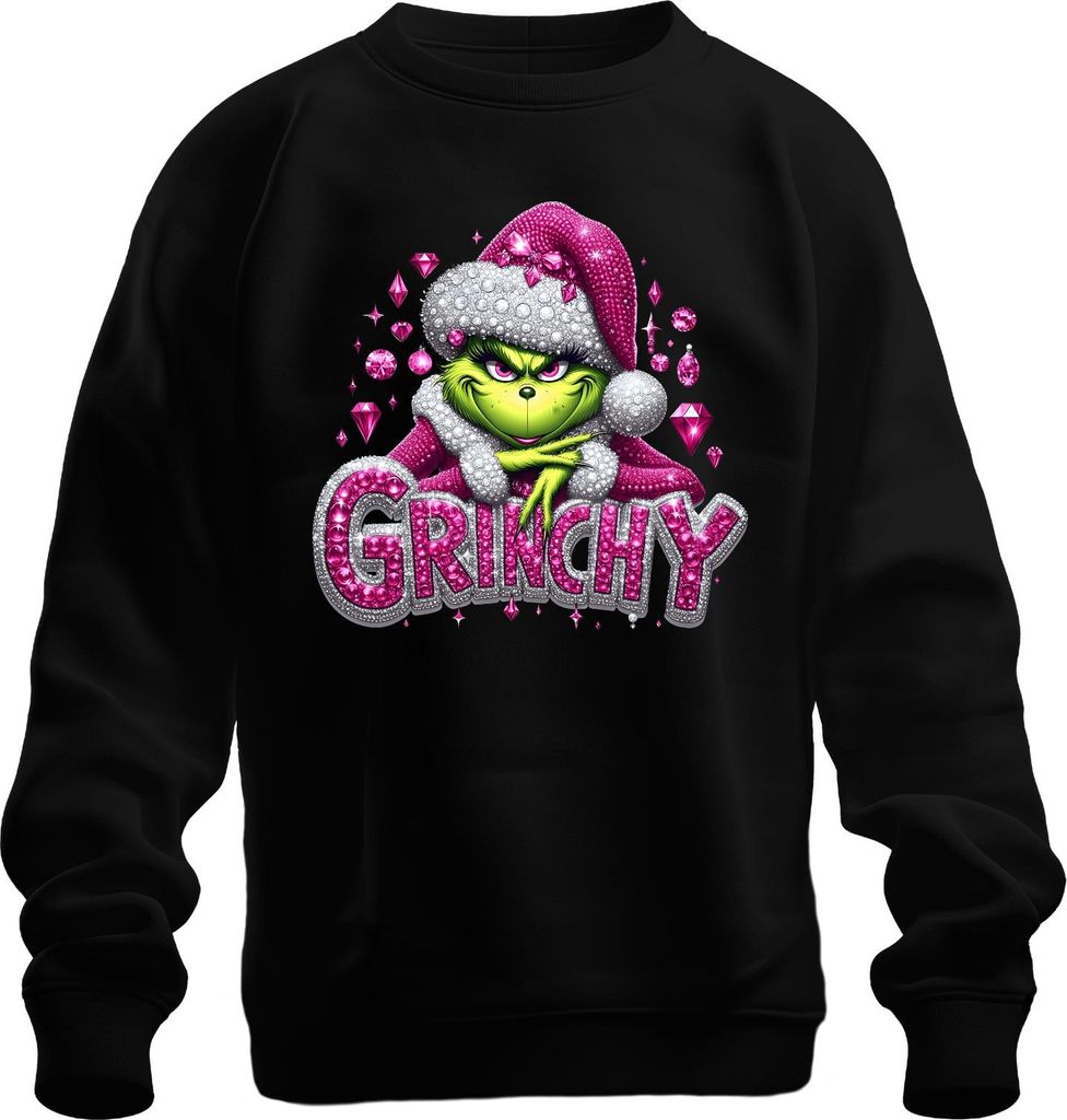 Grinchy Weihnachten Geschenk Pink Glitzer Bling frech glam Uni Sweatshirt Pullover, Schwarz, 3XL