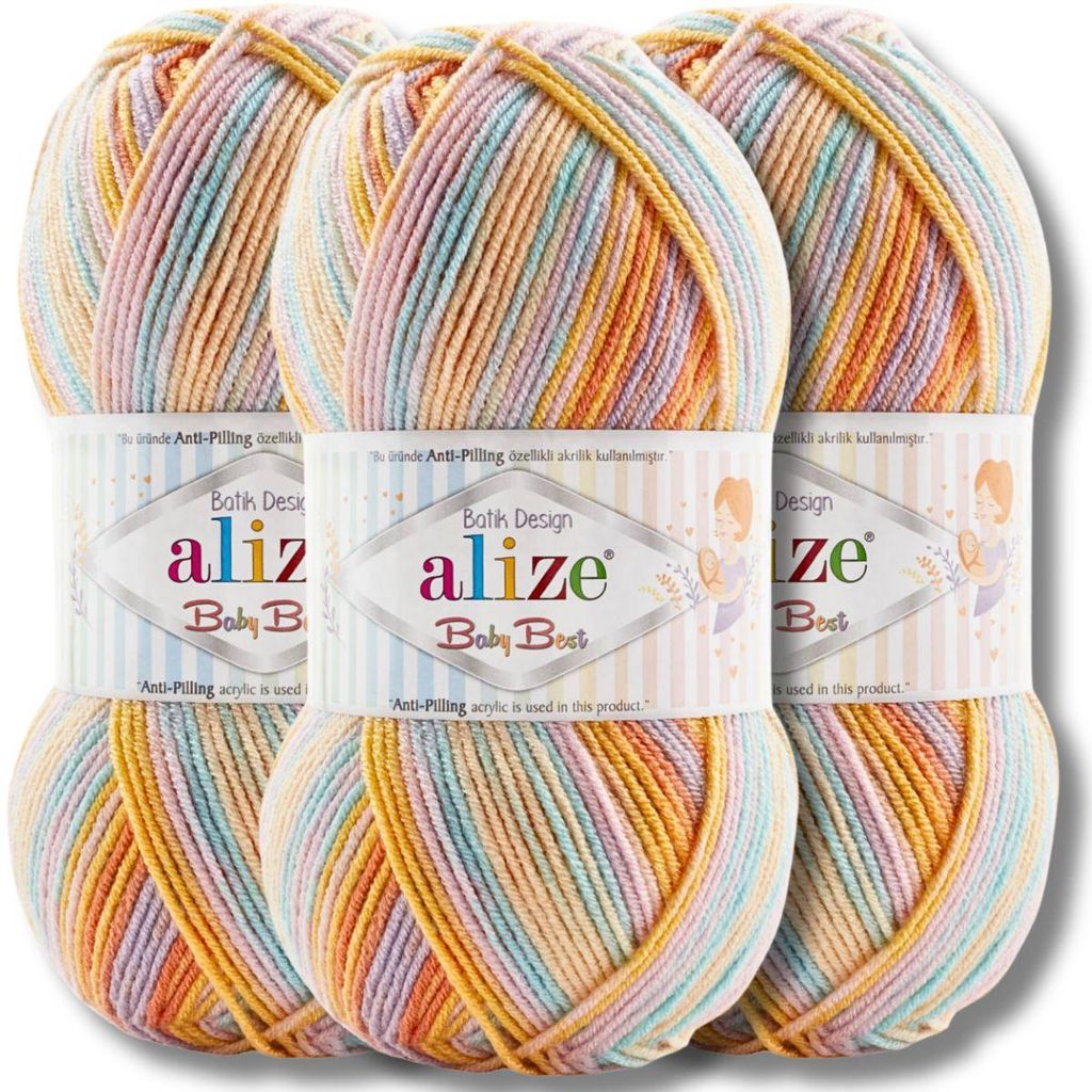 Alize 3x 100g Baby Best Batik Wolle mit Farbverlauf, Antipilling, Häkeln, Stricken (7931)