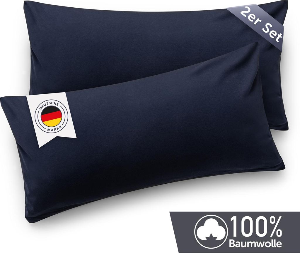 Blumtal Kissenbezug 40x60 cm (2er Set Kissenbezüge) - Dunkelblau - 100% Baumwoll-Jersey für Nackenstützkissen