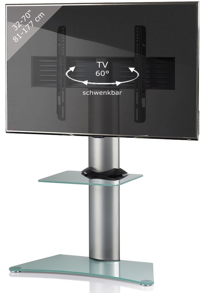VCM TV Standfuß mit Zwischenboden 32-70 Zoll | VESA max. 600x400 bis 30 kg | Fernseh Ständer aus Alu | TV Bodenständer Maße ca. H. 111 x B. 80 ...