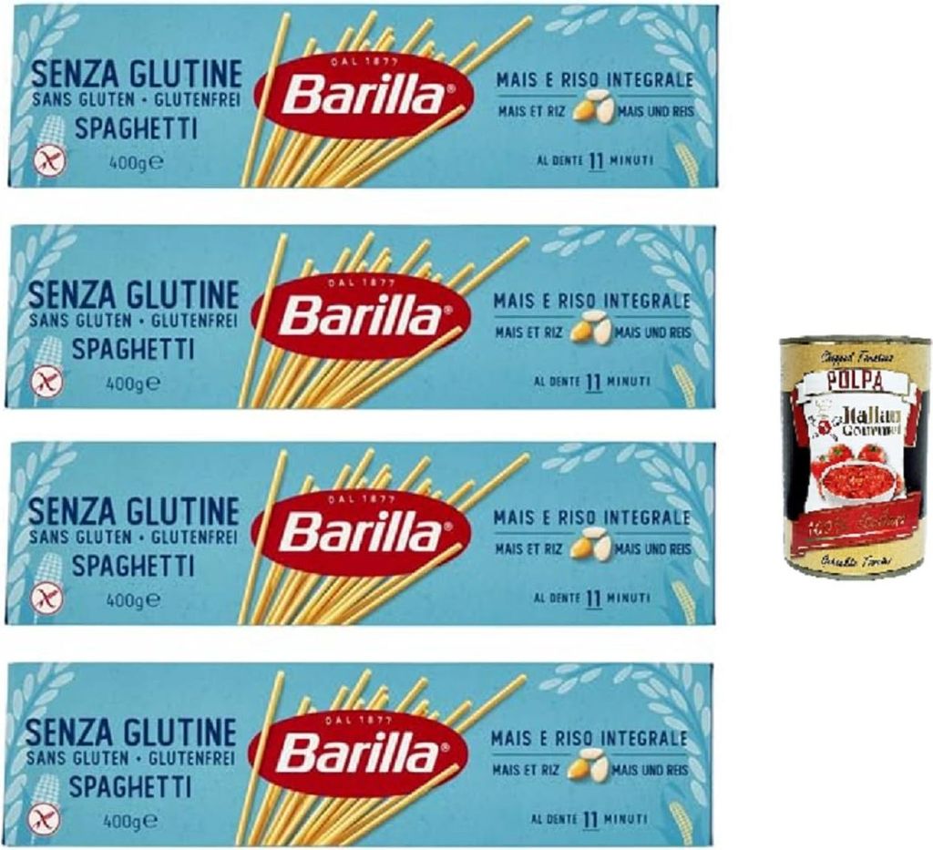 Barilla Pasta Spaghetti Senza Glutine,Glutenfreie Nudeln aus weißem Mais, gelbem Mais und braunem Reis 4x 400g + Italian Gourmet polpa 400g