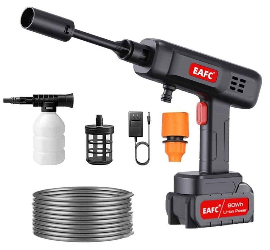 Akku-Hochdruckreiniger - Elektrische Wasserpistole - 80 Wh Lithium-Akku - 60 bar Druck - 5–10 m Schlauch - Kupfer/ABS - Braun