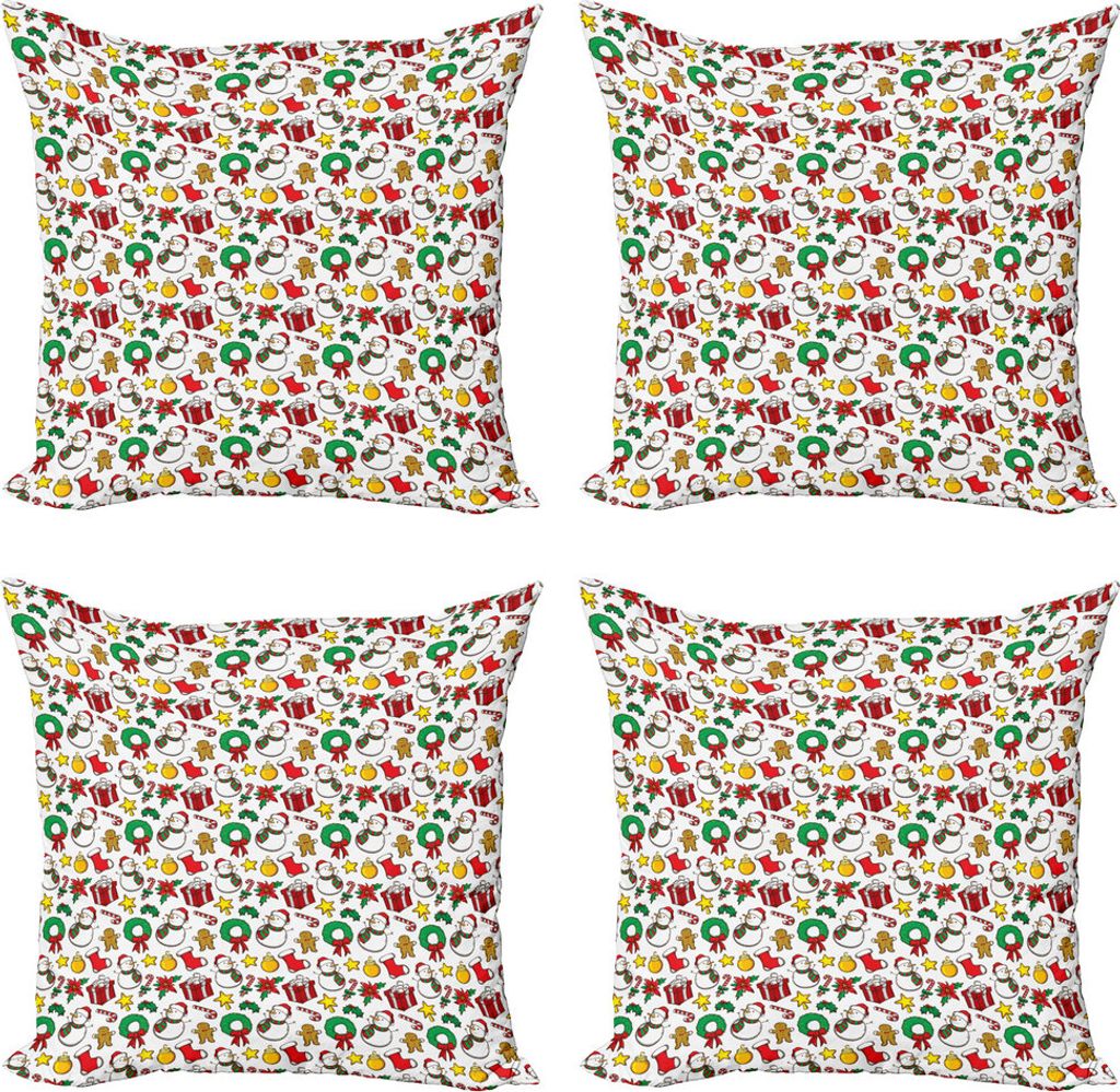 ABAKUHAUS Weihnachten Kissenbezug Set (4 Stück), Weihnachten Garland Süßigkeit, Moderner Doppelseitiger Digitaldruck, 40 cm x 40 cm, Mehrfarbig